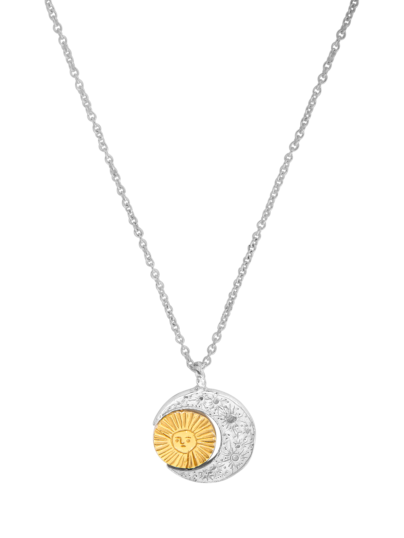 Crescent moon & gold sun/moon necklace silver x gold